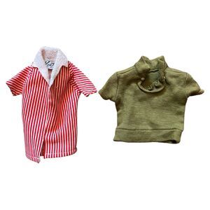 2 Vintage 1960s Ken Doll Shirts Striped Swim Beach Shirt #750 & Army Green Polo